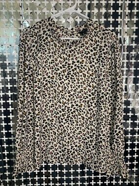 Imnyc Cream Leopard-Print Long Sleeve Blouse with Pink & Gold Accents